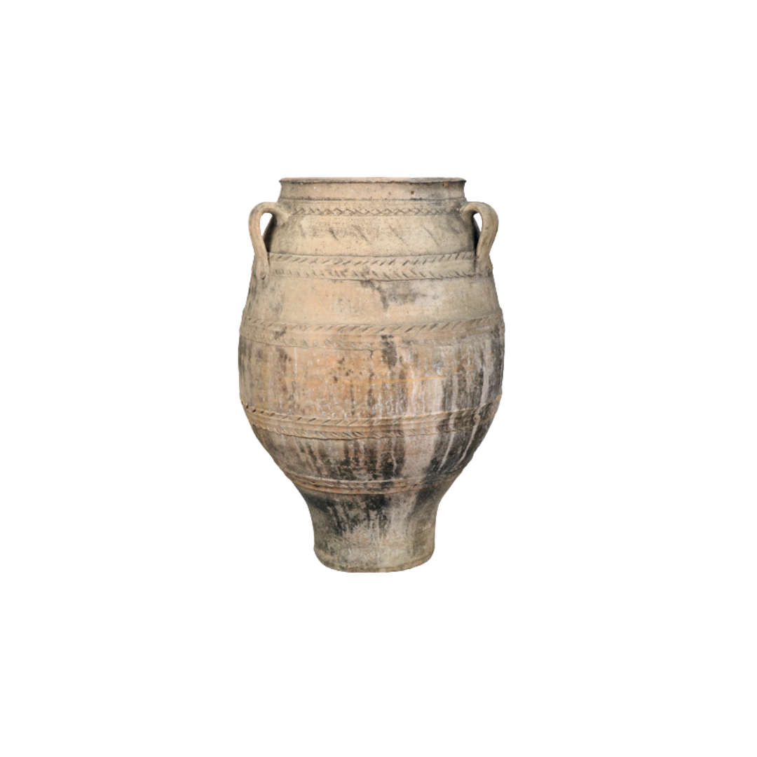 Traditional three-handled pot with aged patina for home styling