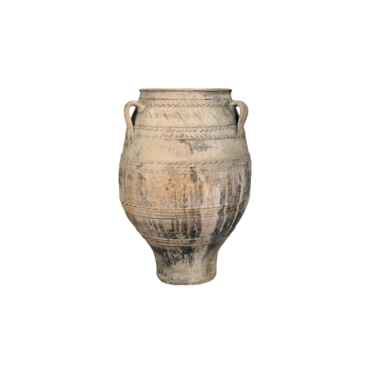 Traditional three-handled pot with aged patina for home styling