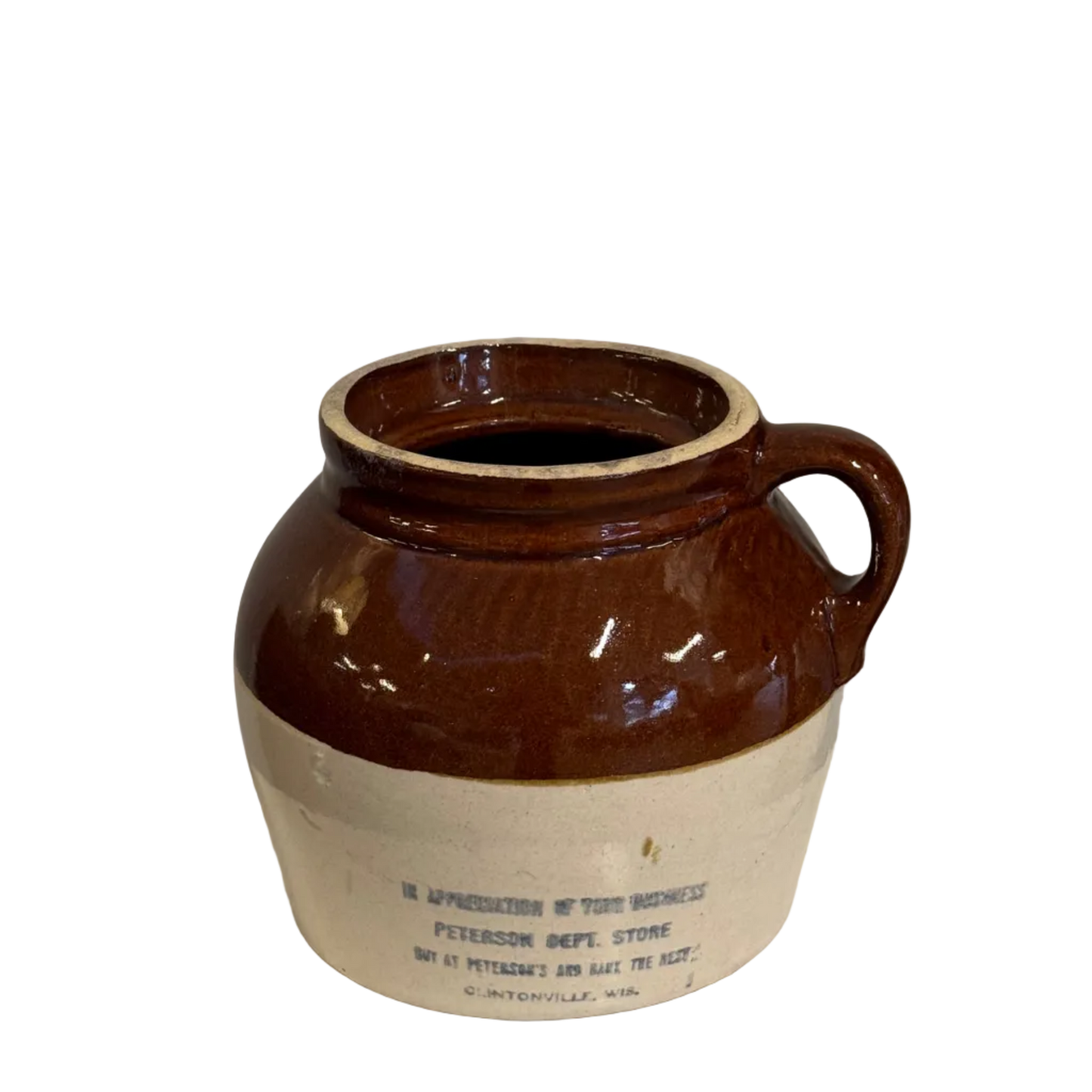 Antique bean crock in vintage ceramic design for kitchen décor or storage