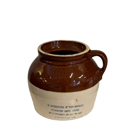 Antique bean crock in vintage ceramic design for kitchen décor or storage
