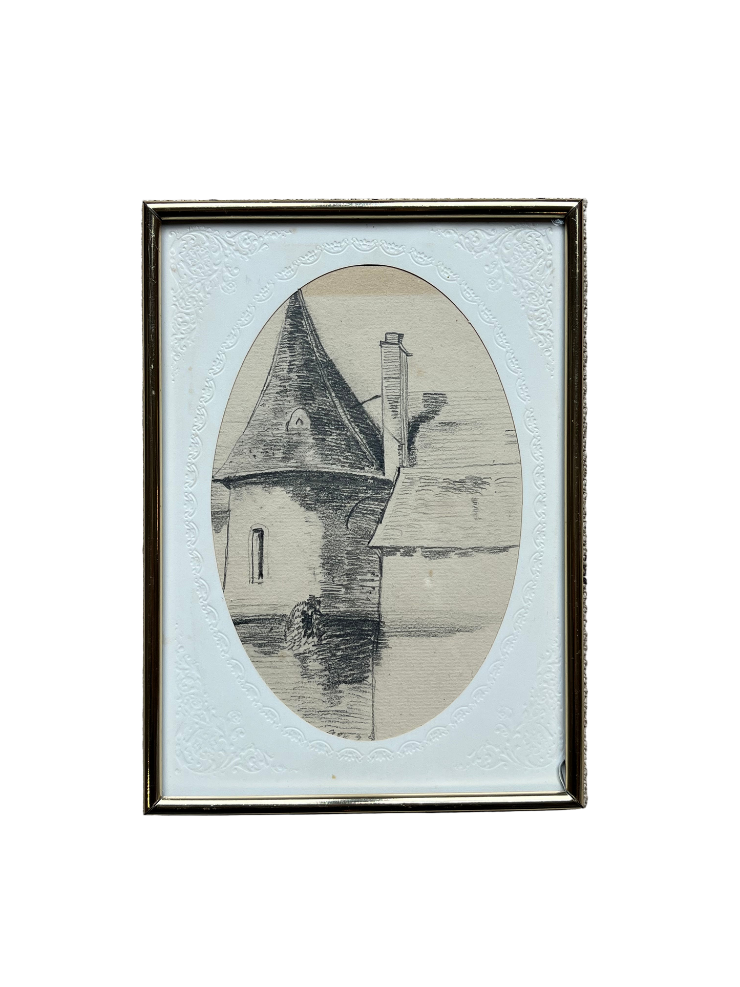 Antique Paris architectural sketch in a vintage frame, featuring classic European linework and timeless old-world aesthetic.