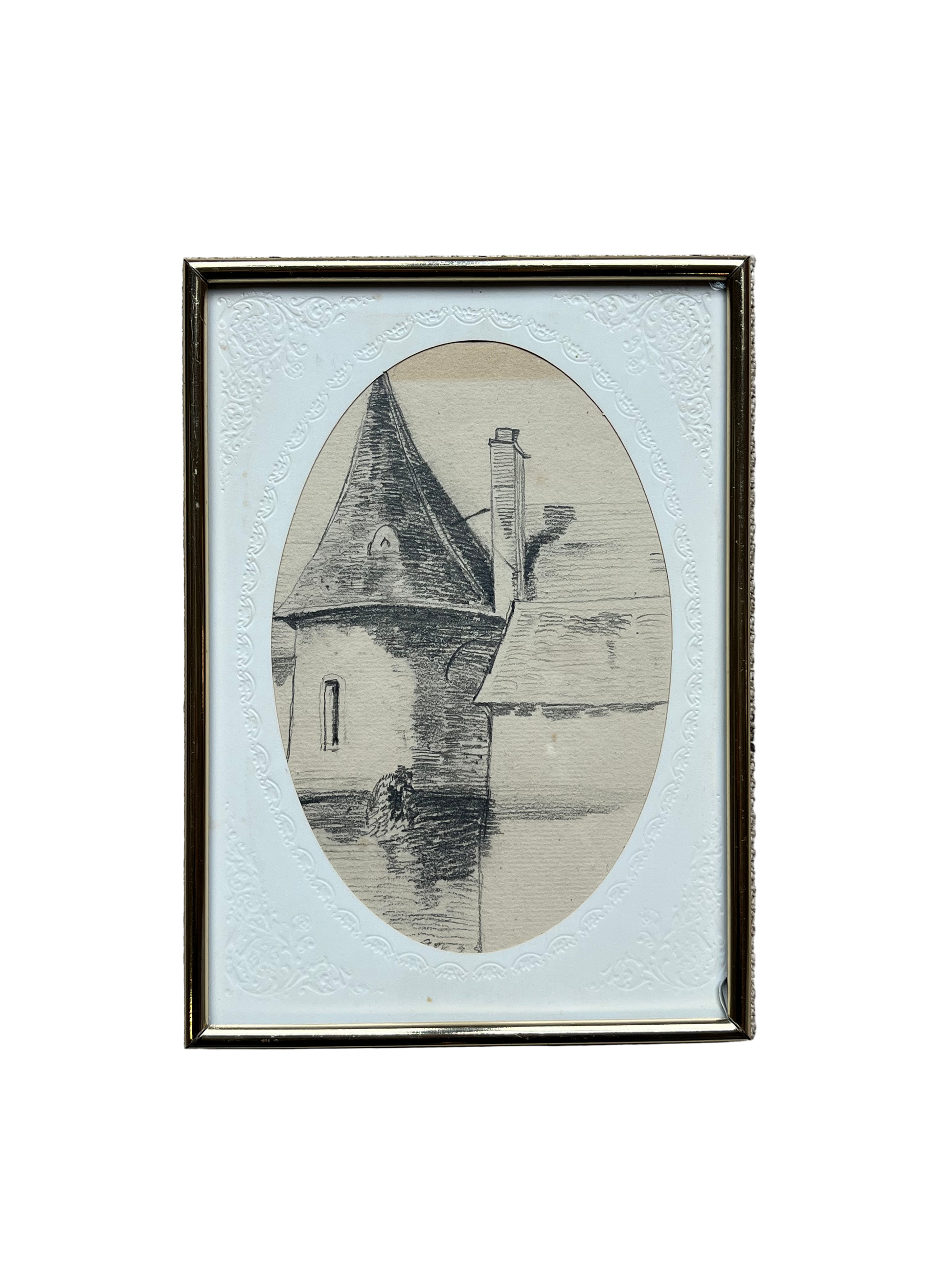 Antique Paris architectural sketch in a vintage frame, featuring classic European linework and timeless old-world aesthetic.