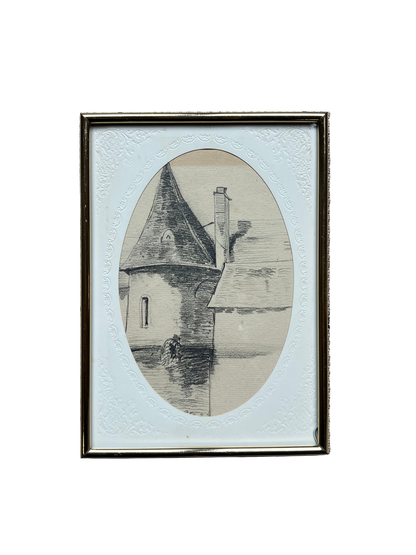 Antique Paris architectural sketch in a vintage frame, featuring classic European linework and timeless old-world aesthetic.