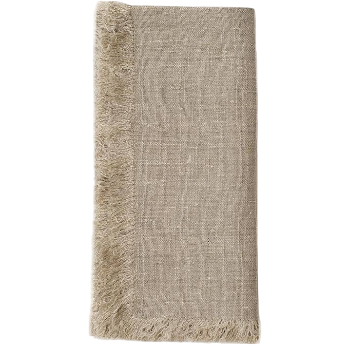 Textured beige rug and fringe napkin with rough versatile feel
