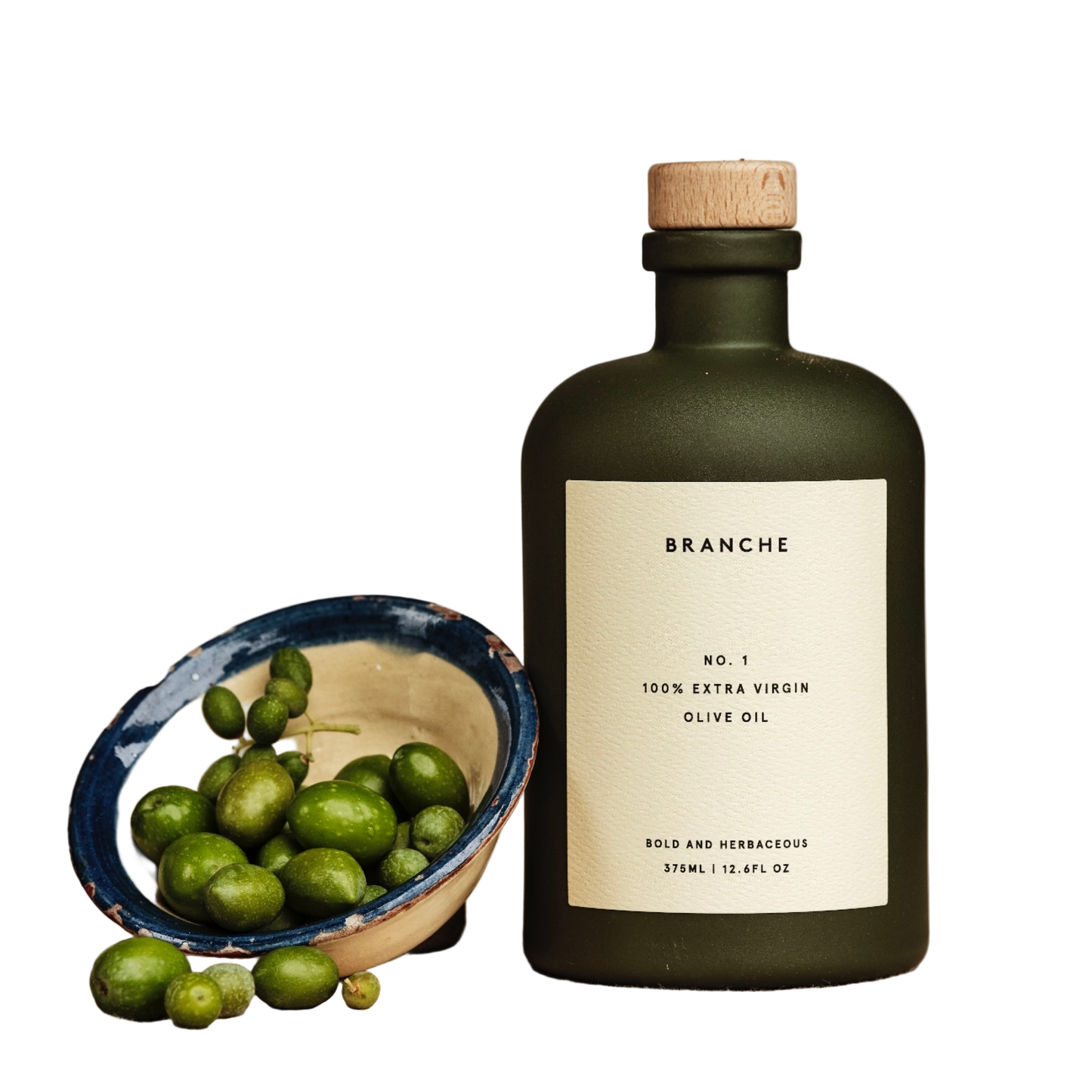 Bottle of Branche olive oil, Bold and Herbaceous flavor