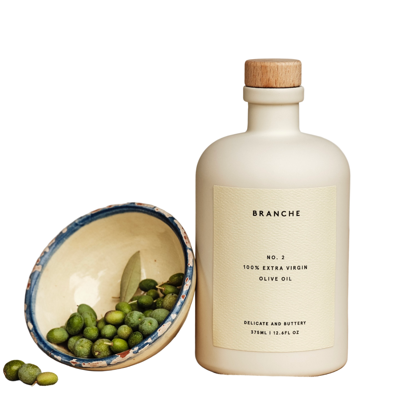 Bottle of Branche olive oil, Delicate and Buttery flavor