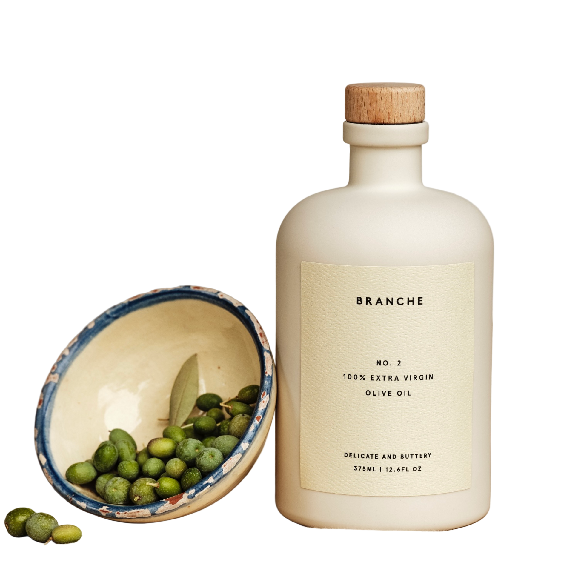 Bottle of Branche olive oil, Delicate and Buttery flavor