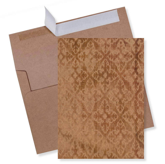 Clay antique textile greeting card featuring warm earthy tones and a vintage fabric-inspired pattern with a rustic artisan aesthetic.