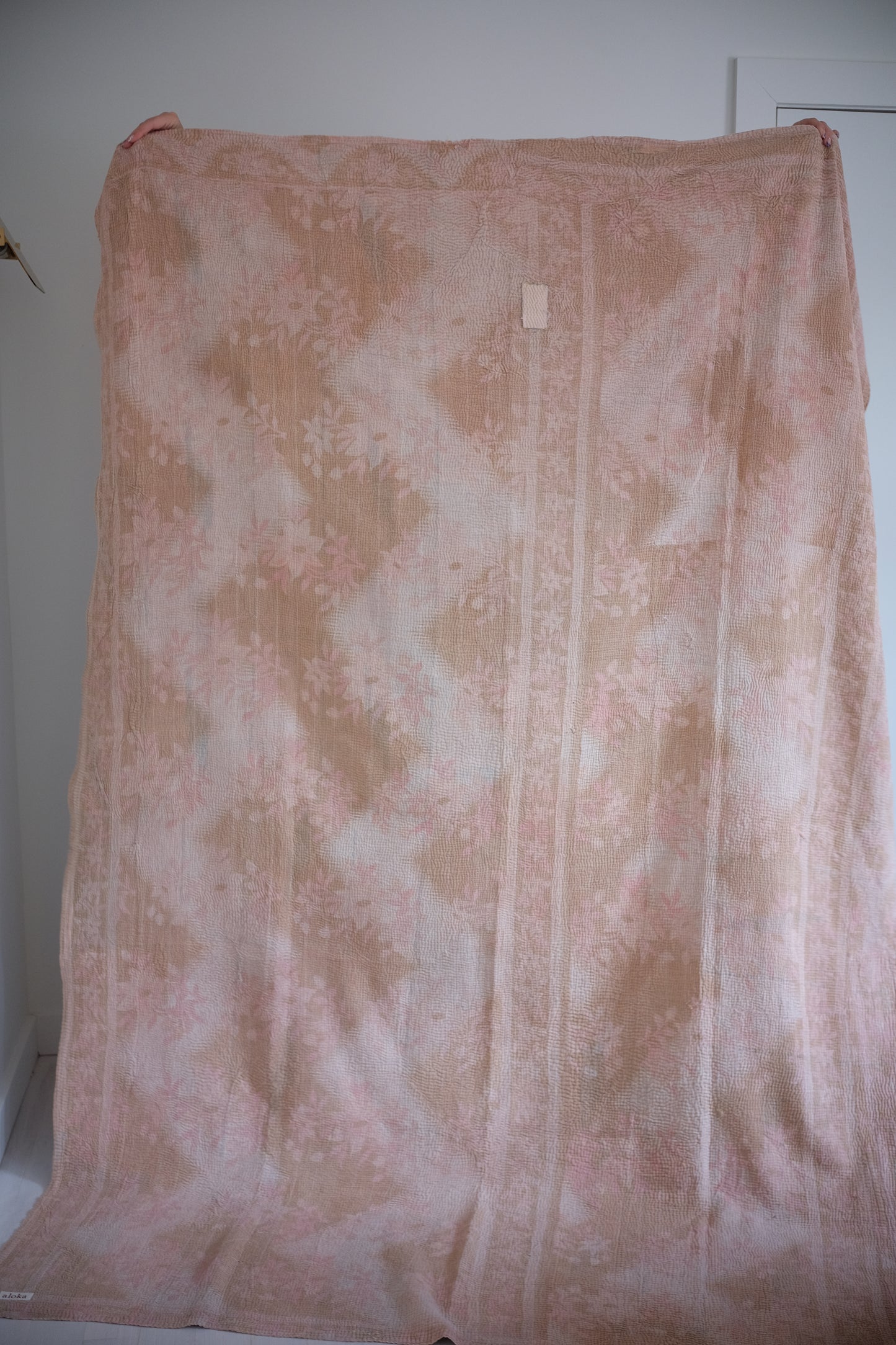 One of a Kind Vintage Coverlet- Pink Zig Zag