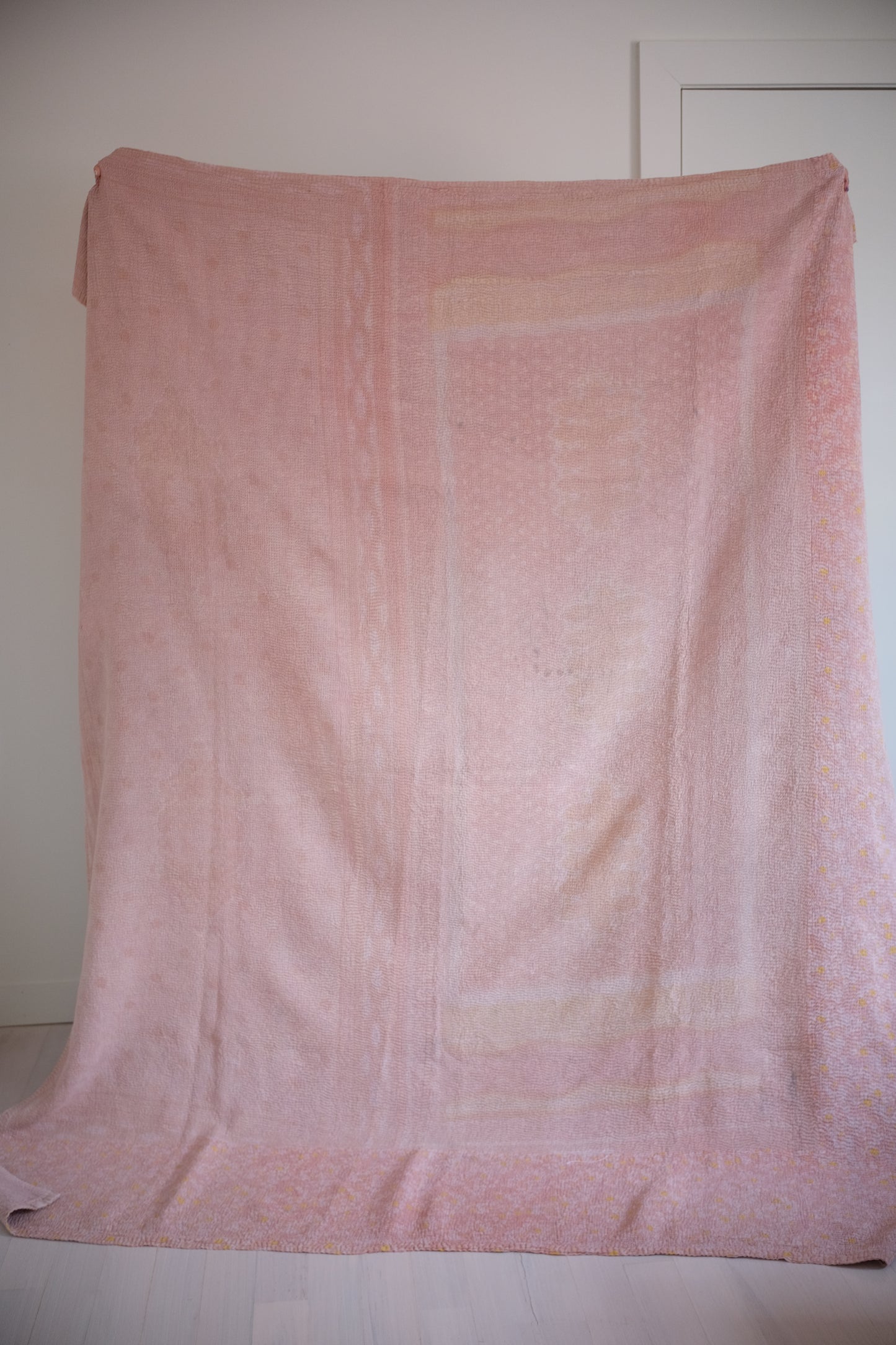 One of a Kind Vintage Coverlet -Pink with Yellow Details