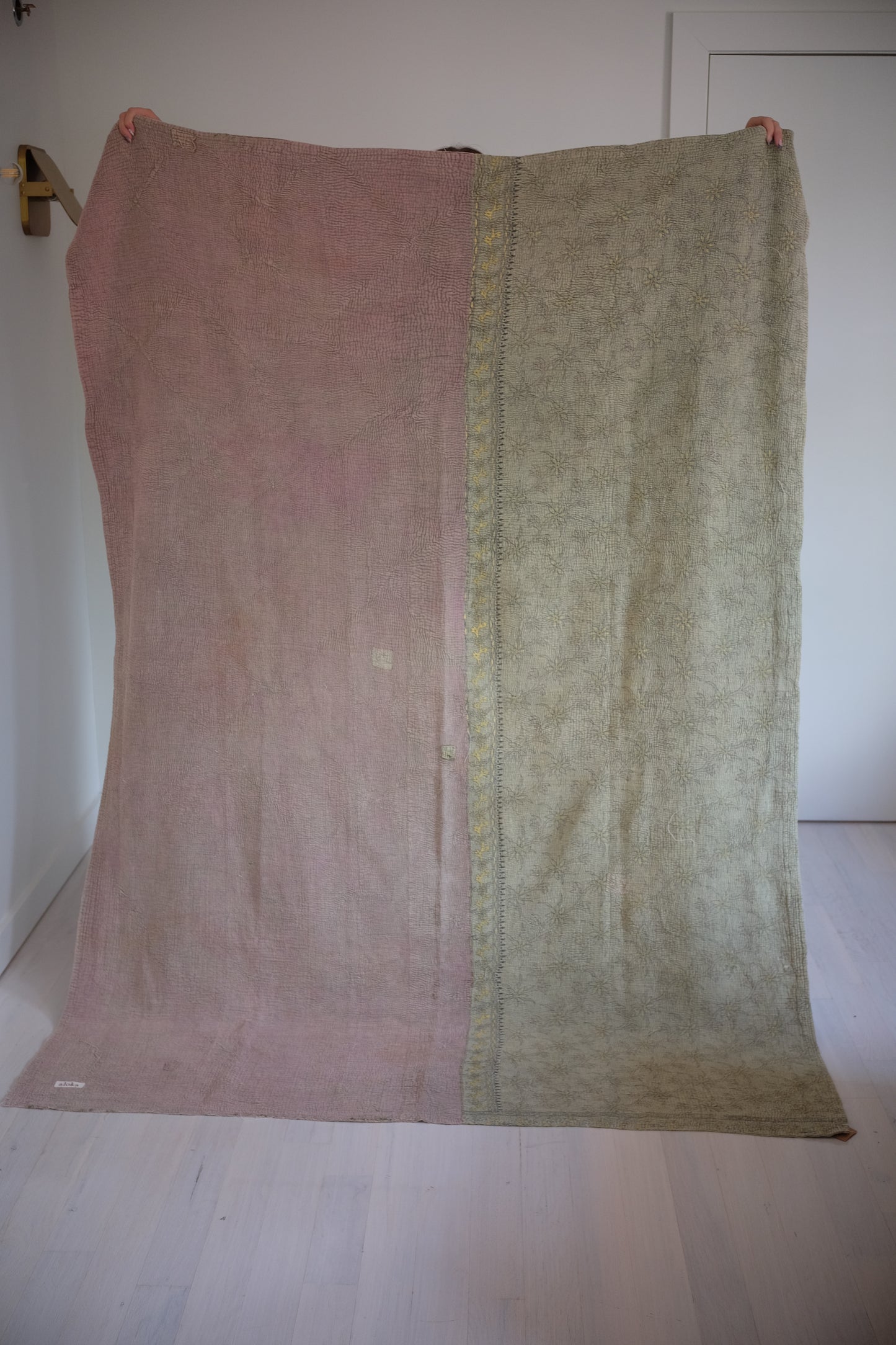 One of a Kind Vintage Coverlet- Lavender and Green