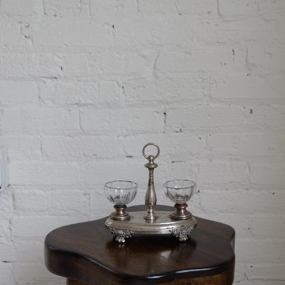 Silverplate & Cut Crystal Double Salt Cellar | Vintage