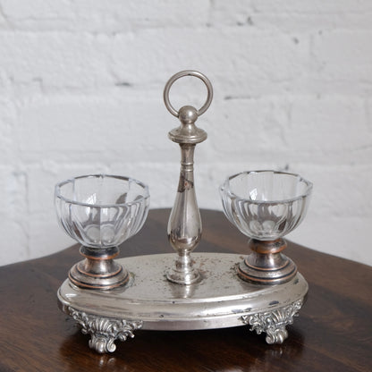 Silverplate & Cut Crystal Double Salt Cellar | Vintage