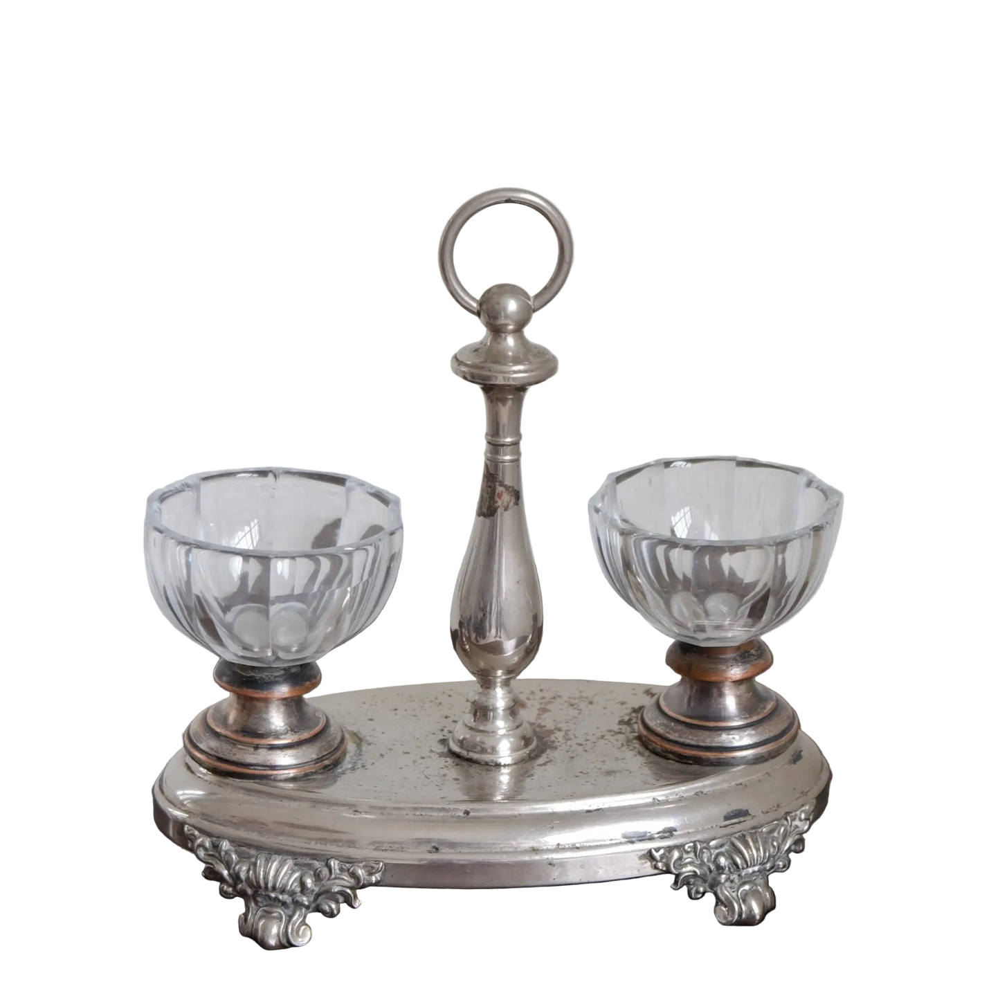 Silverplate & Cut Crystal Double Salt Cellar | Vintage