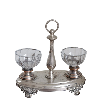 Silverplate & Cut Crystal Double Salt Cellar | Vintage