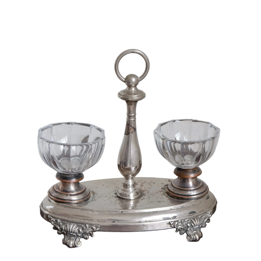 Silverplate & Cut Crystal Double Salt Cellar | Vintage