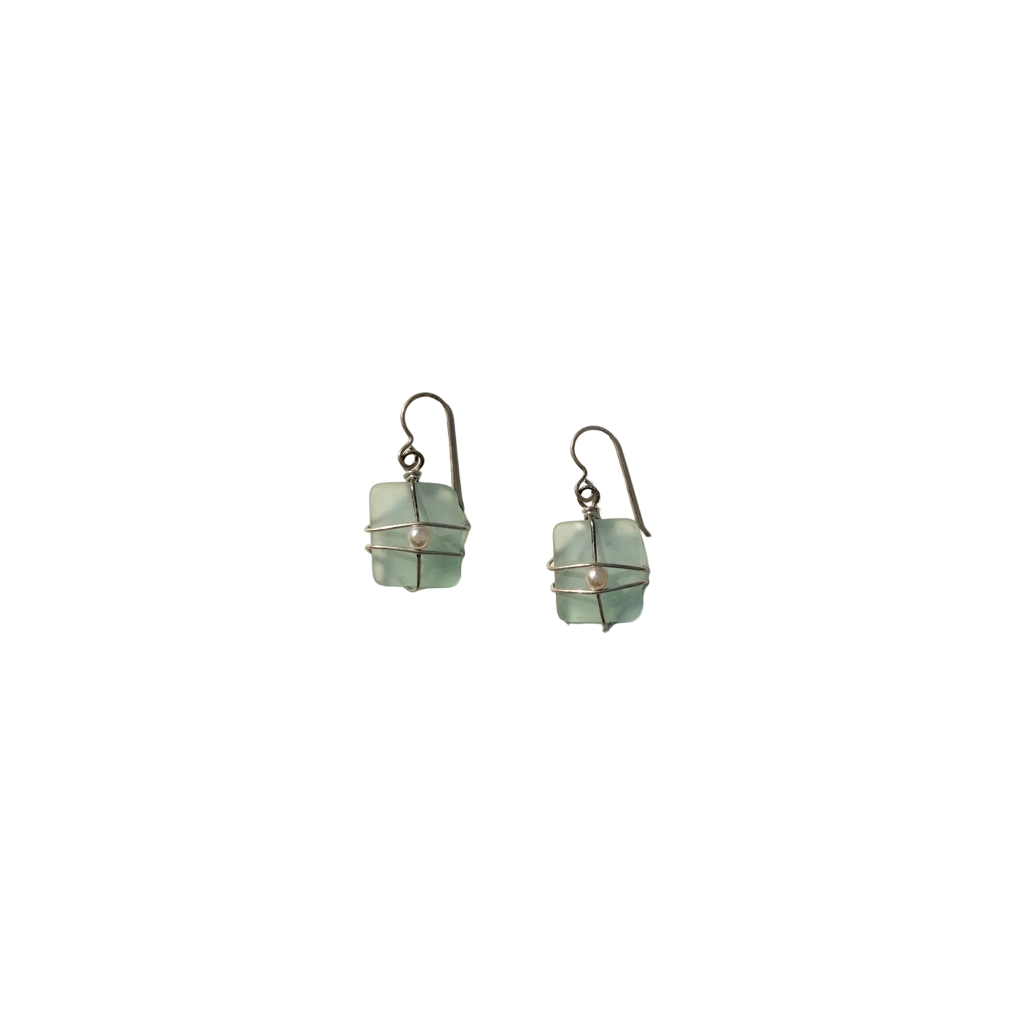 Sea Glass and Pearl Silver Earrings | Vintage