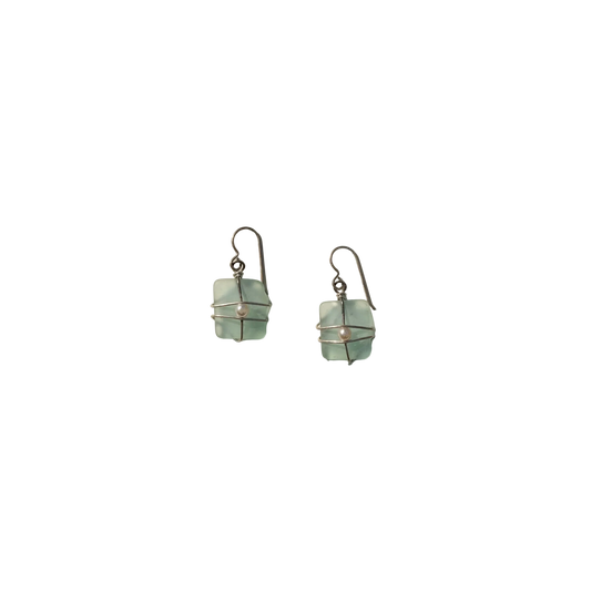 Sea Glass and Pearl Silver Earrings | Vintage