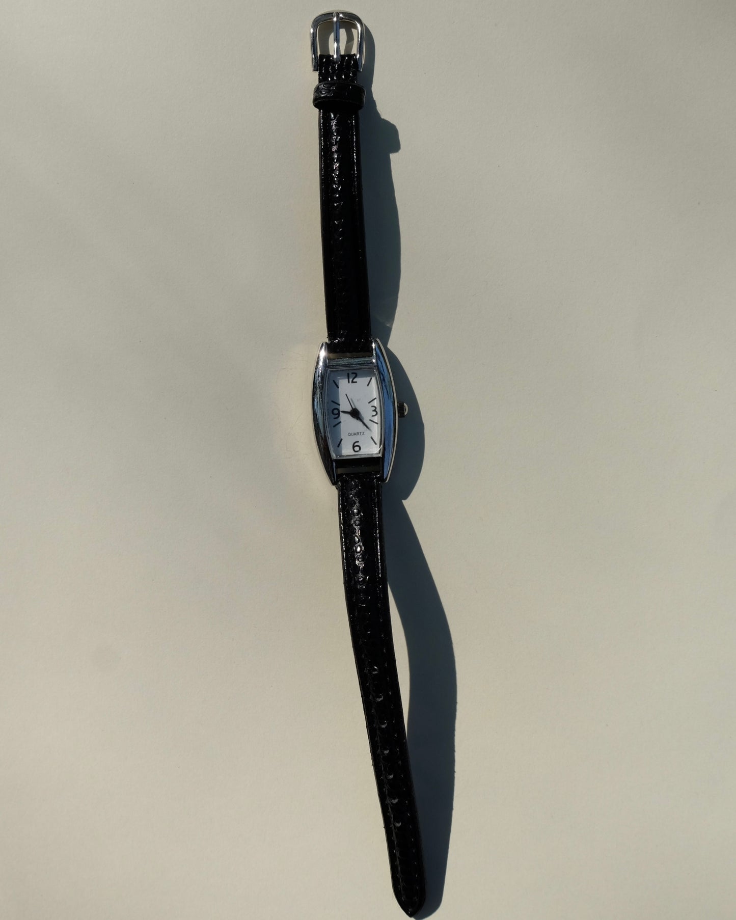 Rectangular Face Black Leather Watch | Vintage