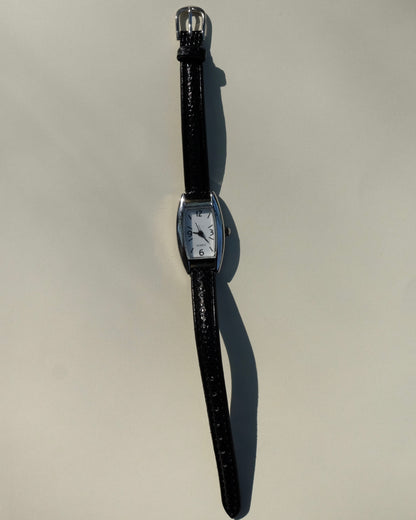Rectangular Face Black Leather Watch | Vintage