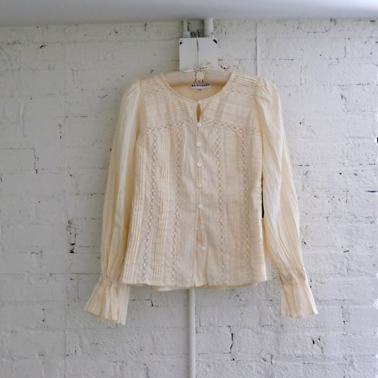 Lace Pintuck Detail Button Blouse