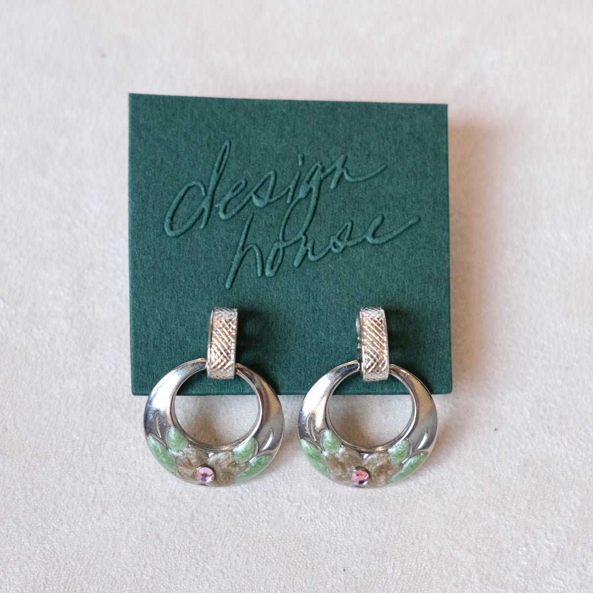Floral Motif Silver Hoop Dangle Earrings | Vintage