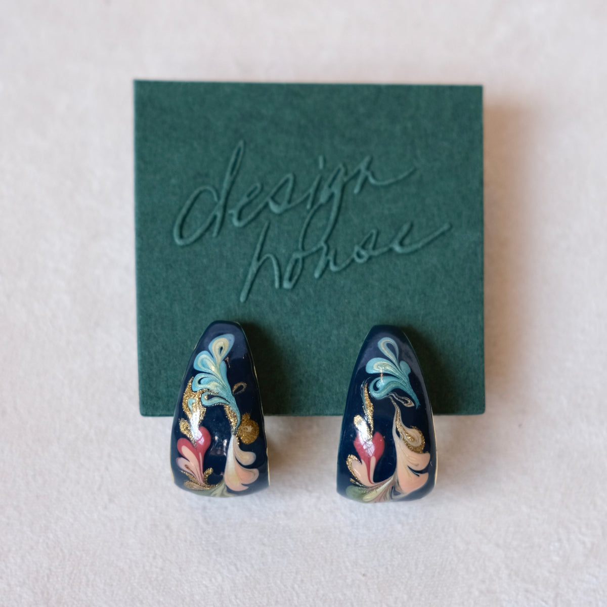 Blue Marbled Half Hoop Earrings | Vintage