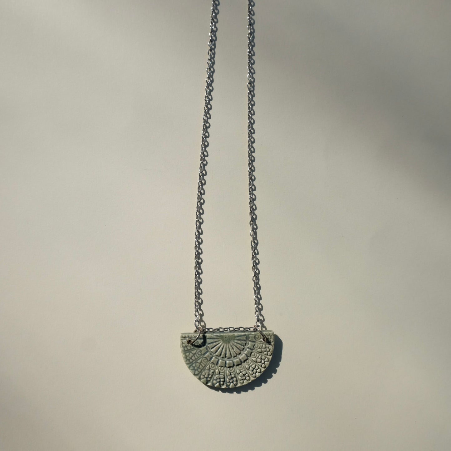 Sage Green Carved Necklace | Vintage