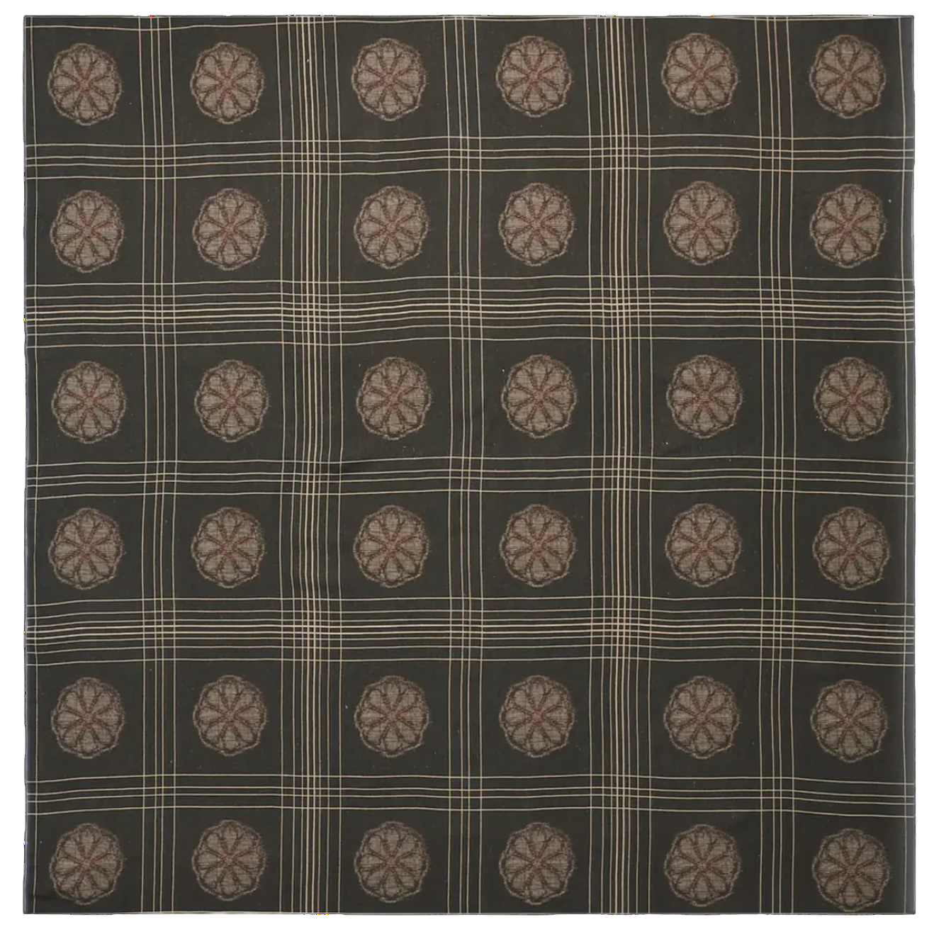 Floral patterned fabric tablecloth with geometric design 