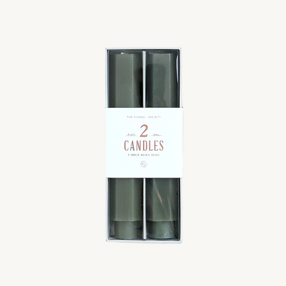 6-inch fancy taper candle in moss green with elegant textured design