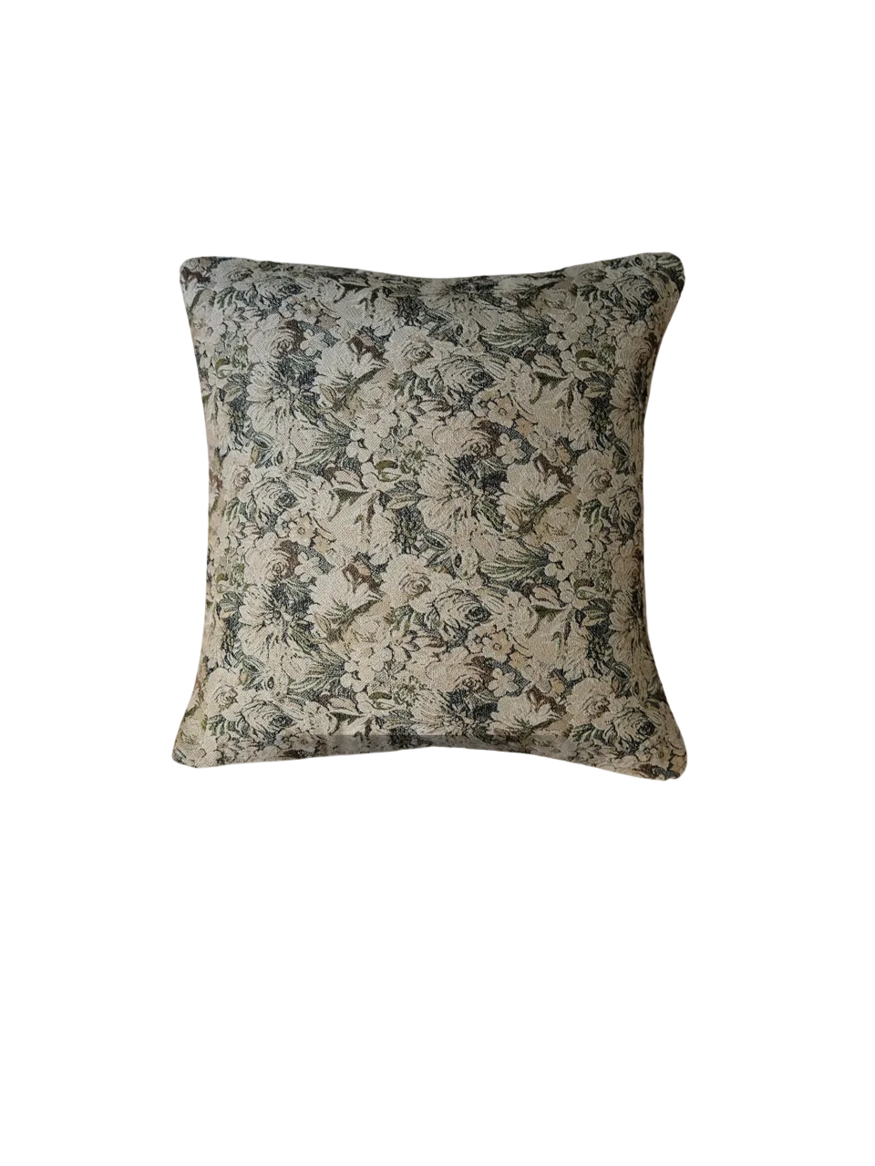 Gabrielle Tapestry Pillow 18x18 with intricate woven pattern in rich neutral tones, perfect for adding textured, artisanal style to sofas or chairs.