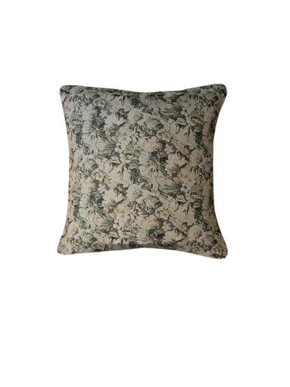 Gabrielle Tapestry Pillow 18x18 with intricate woven pattern in rich neutral tones, perfect for adding textured, artisanal style to sofas or chairs.