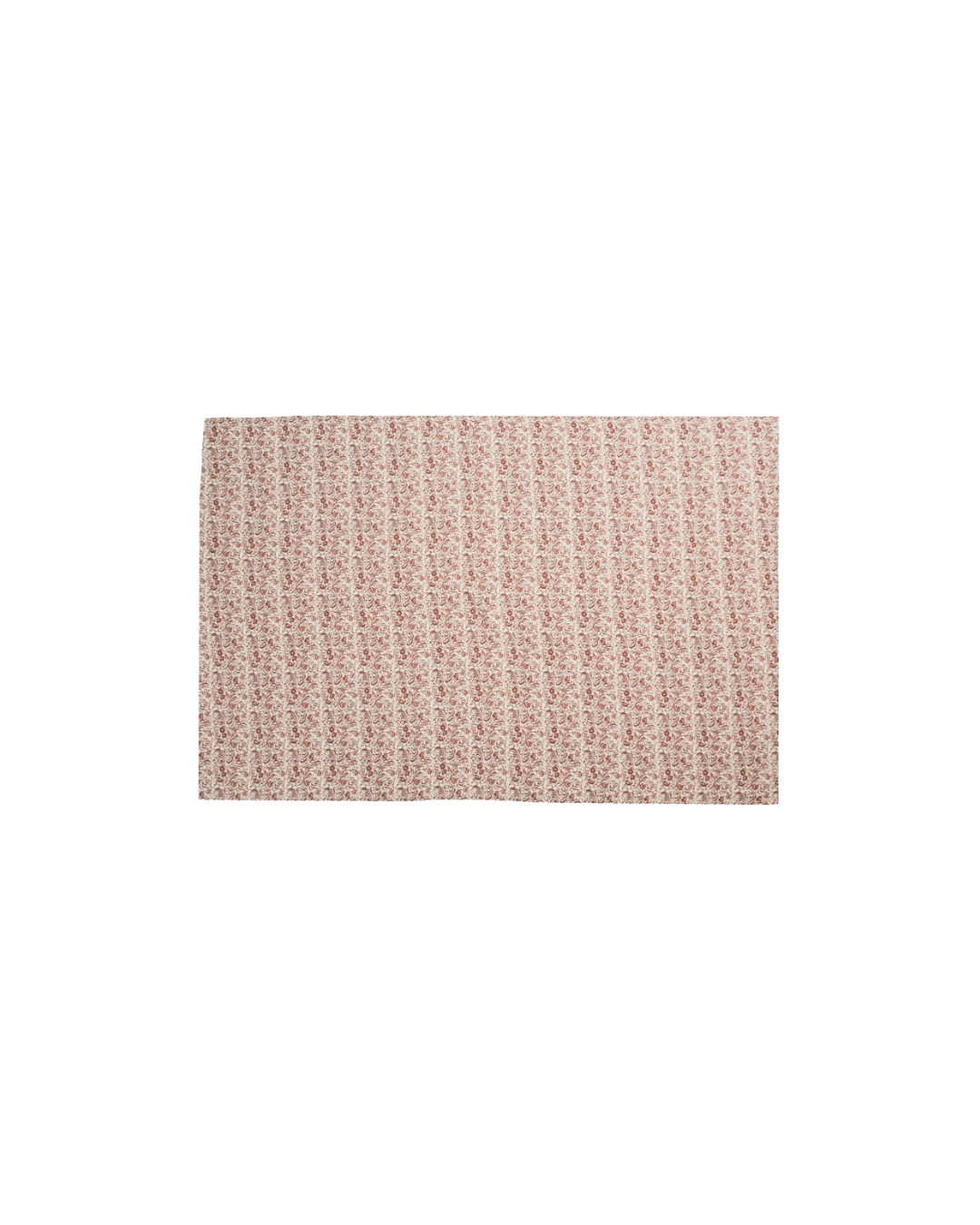 A rectangular tablecloth with a solid pattern in a beige and maroon color palette