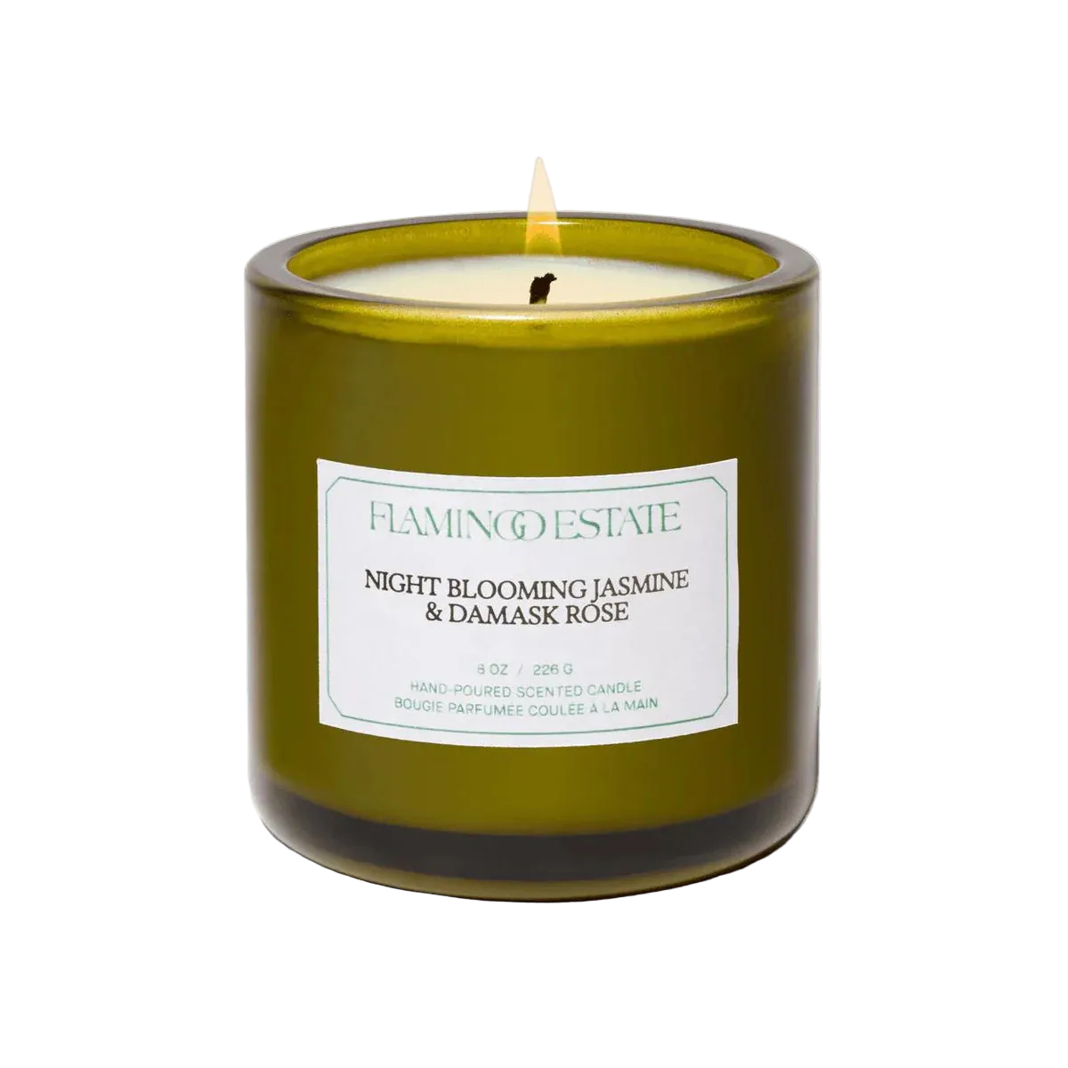 Flamingo Estate scented candle featuring jasmine and Damask rose notes