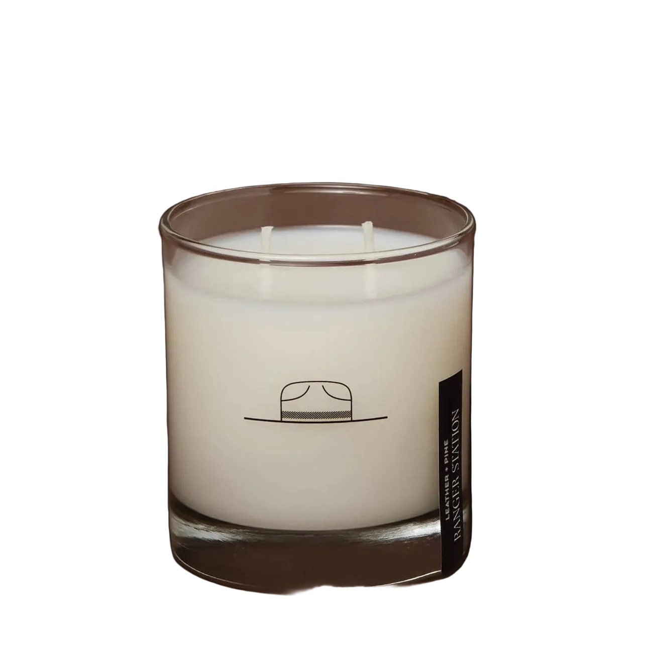 Leather and pine scented candle by Ranger Station with warm, woodsy fragrance