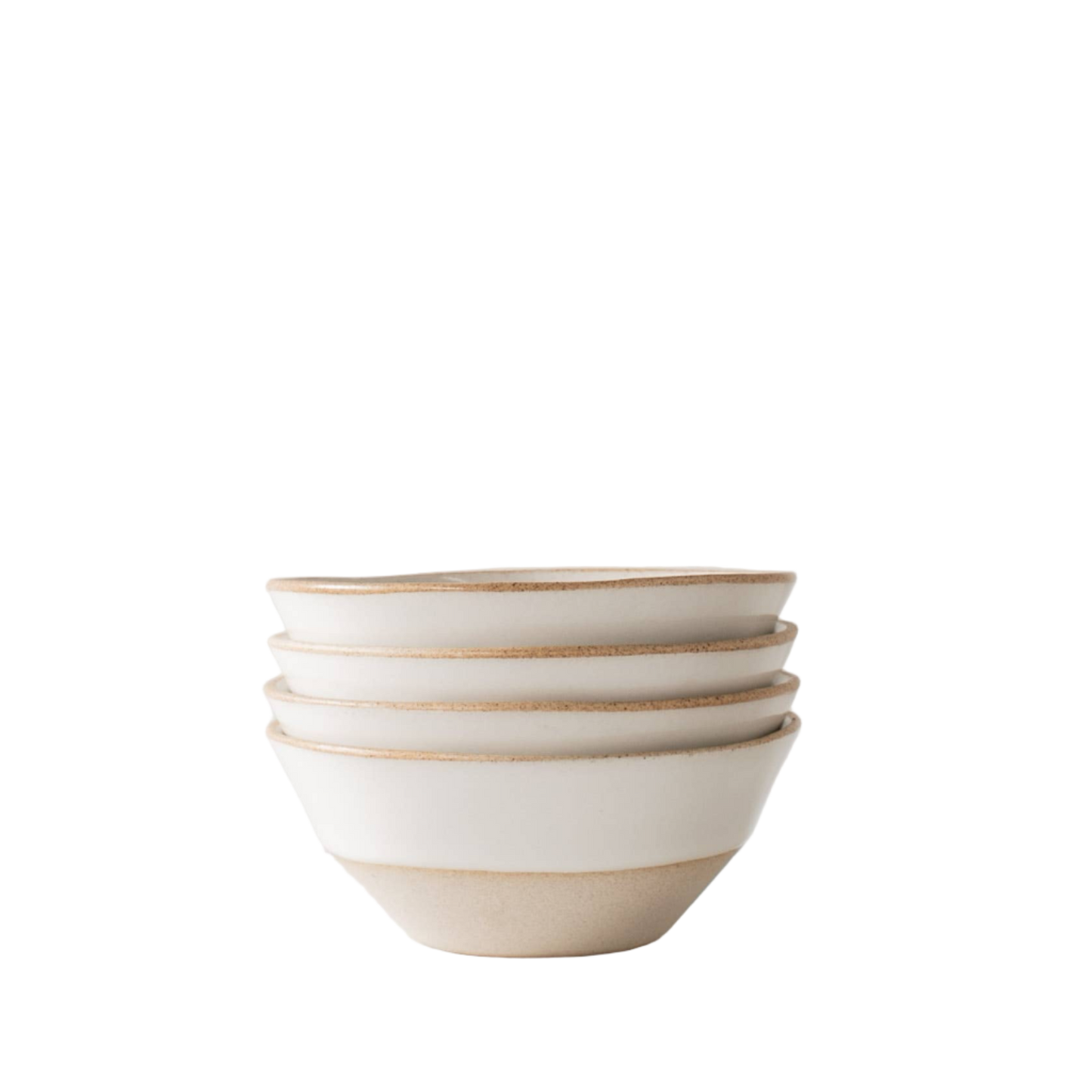 The Minimal Soup Bowl has a beige rim on a white glazed background, very versatile and durable.