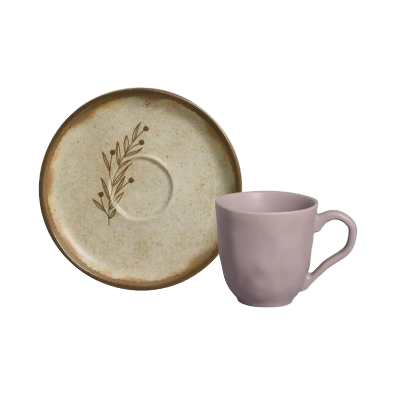 Nativa Espresso Cup + Saucer is a ceramic plate with flower design and matching mug