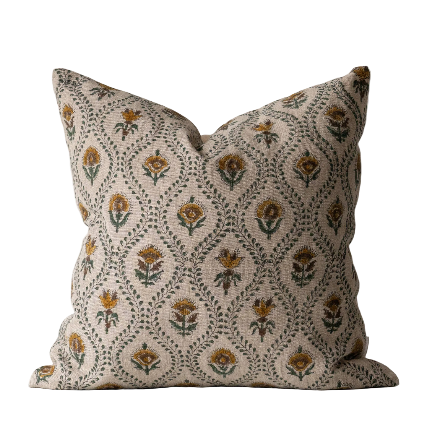 Noreen pillow cover India block print with yellow flowers
