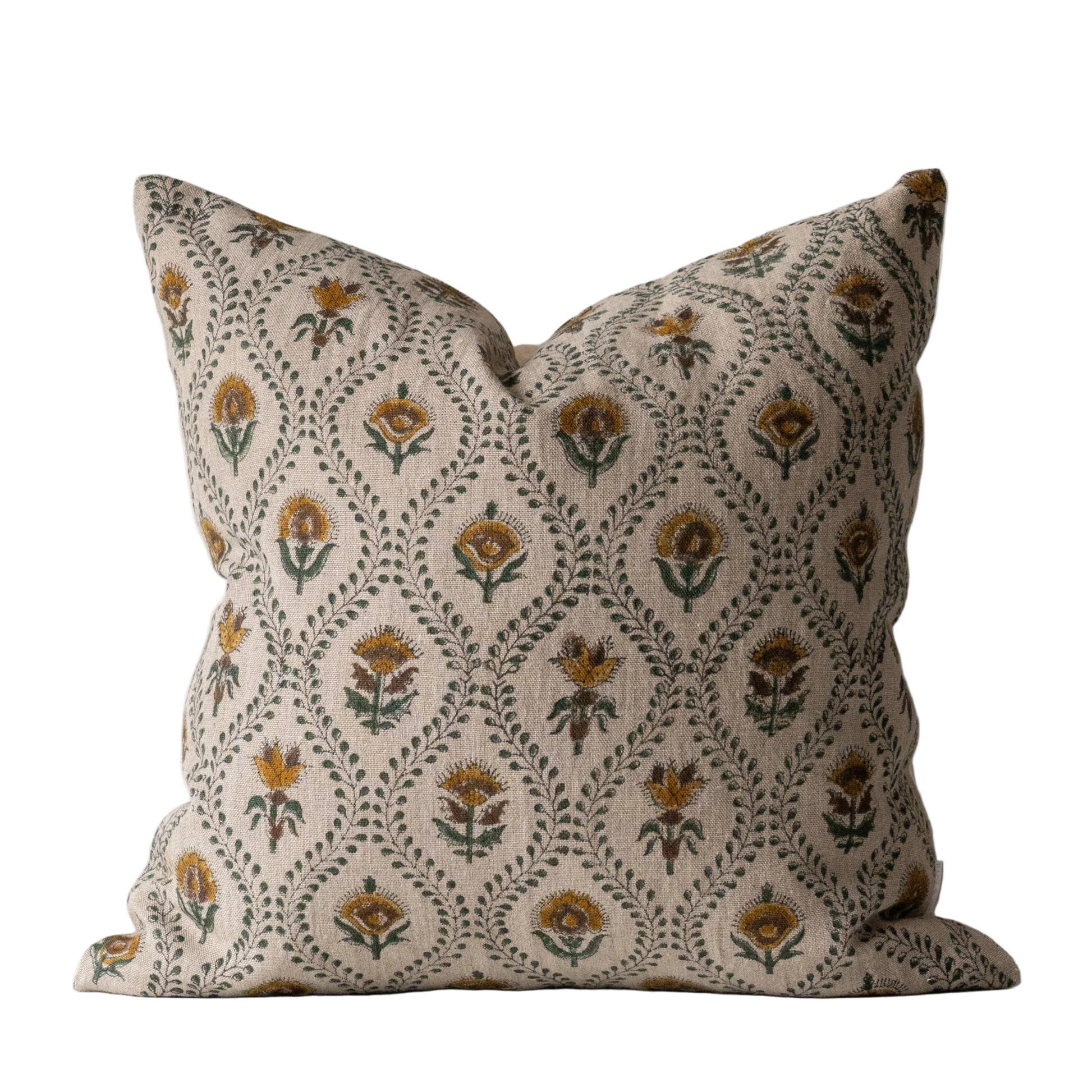 Noreen pillow cover India block print with yellow flowers