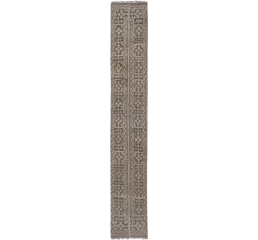 Vintage Turkish Oushak Handmade Wool Brown Runner