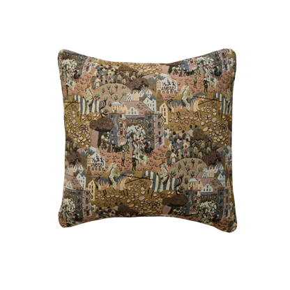 Olivia Tapestry Pillow 22x22 with intricate woven pattern in warm neutrals, perfect for adding textured, artisanal style to sofas or beds.