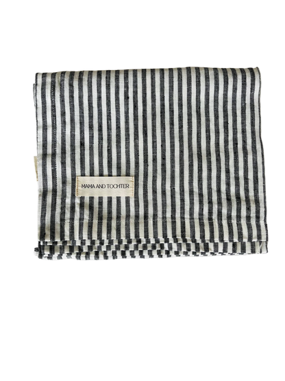 Pure French Linen Tea Towel - Charcoal Pinstripes