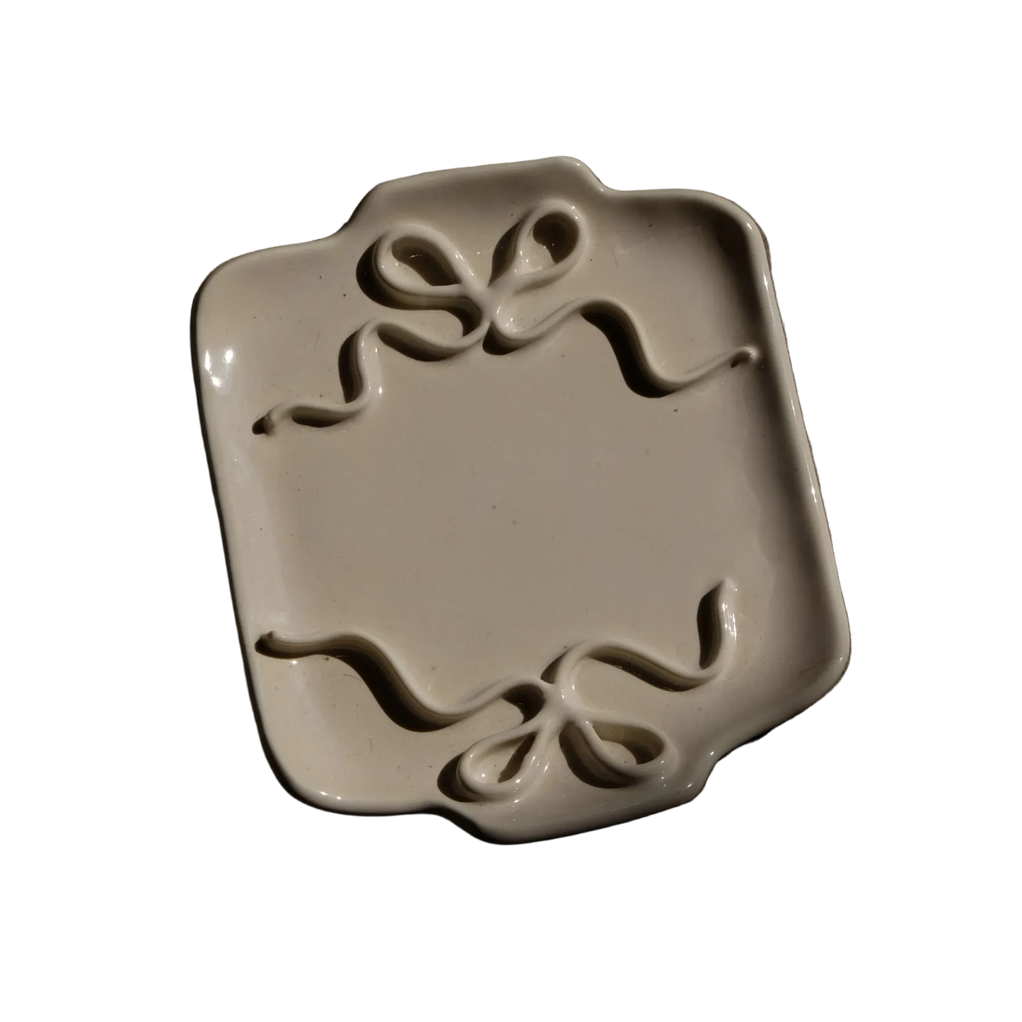 Stephanie Dawn Matthias decorative ceramic plate with two ribbon decals on the sides