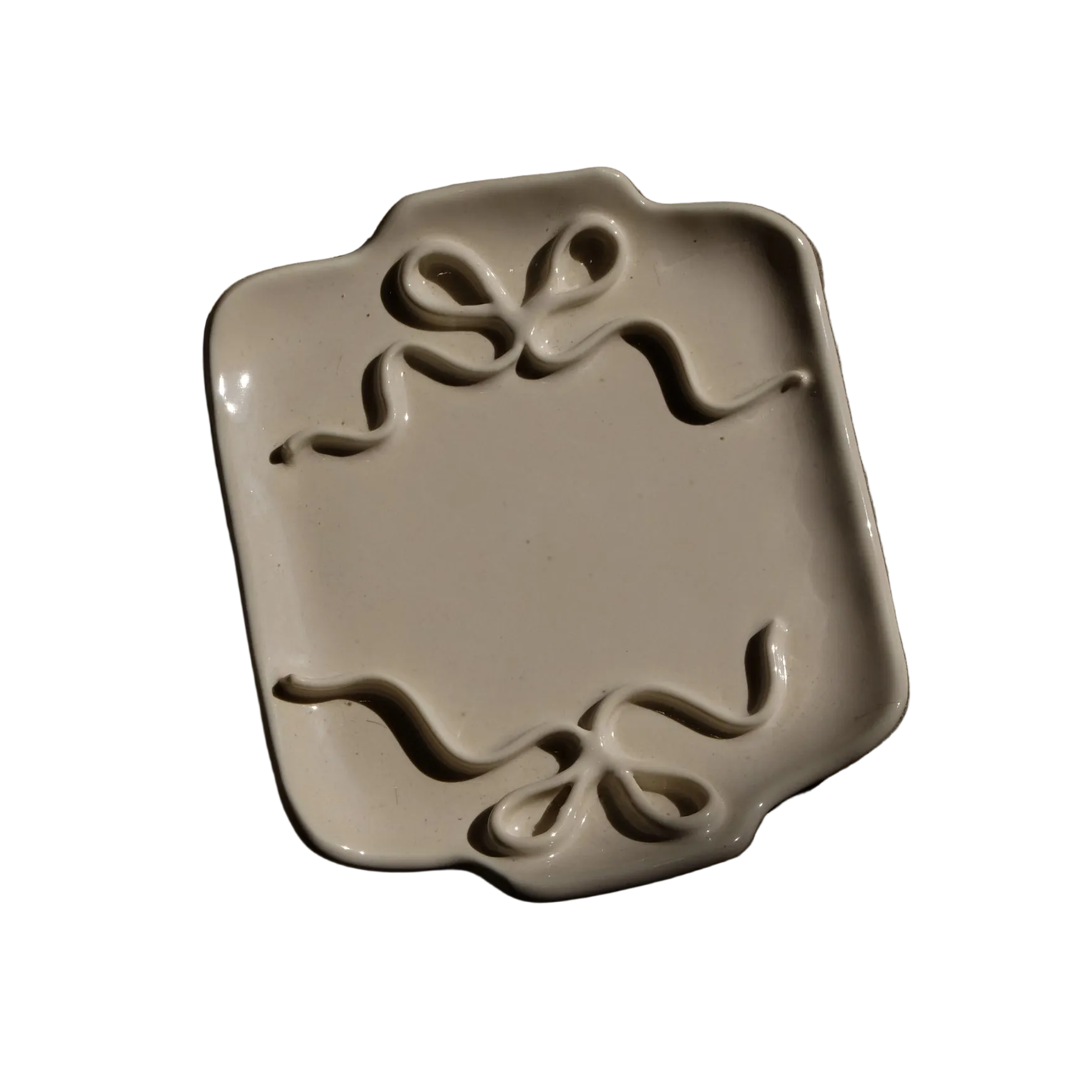 Stephanie Dawn Matthias decorative ceramic plate with two ribbon decals on the sides