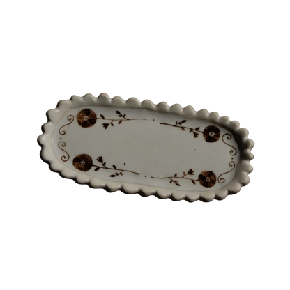 Stephanie Dawn Matthias ceramic tray with artisan flower designs and scalloping