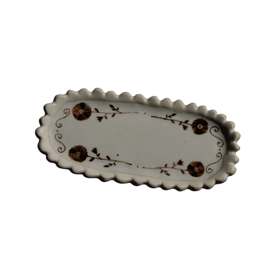 Stephanie Dawn Matthias ceramic tray with artisan flower designs and scalloping