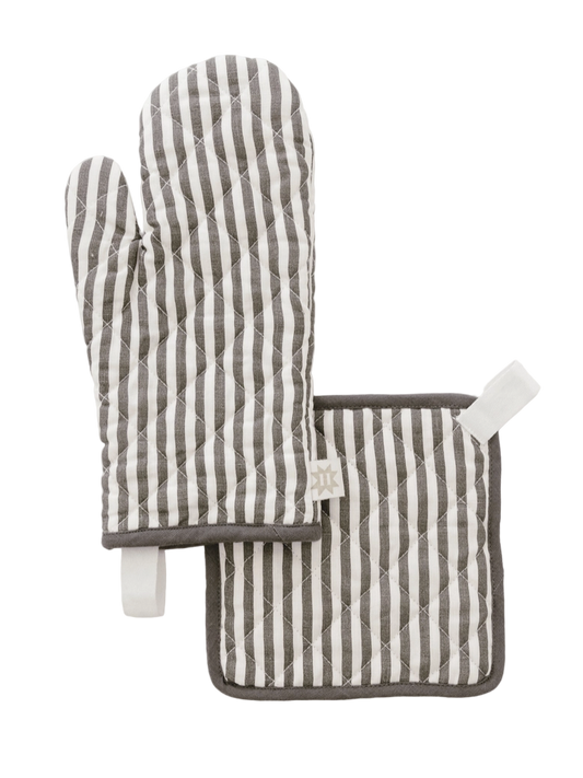 Keepsake Quilted Linen Oven Mitt + Potholder Set Pewter