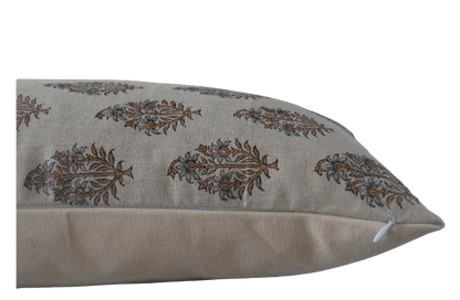 Dola - Indian Hand Block Print Linen Lumbar Pillow Cover