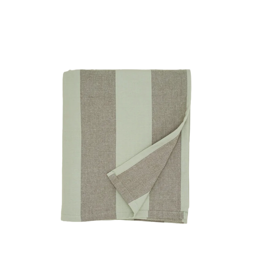 Broad Stripe Linen Tablecloth | Sage