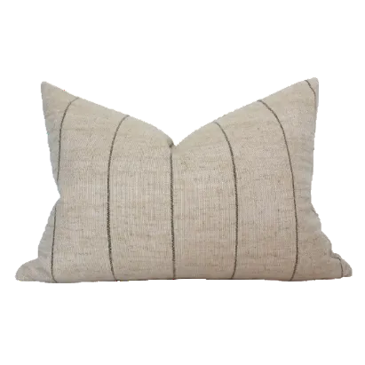 Neutral Striped Lumbar Cover, Natural Throw Pillow